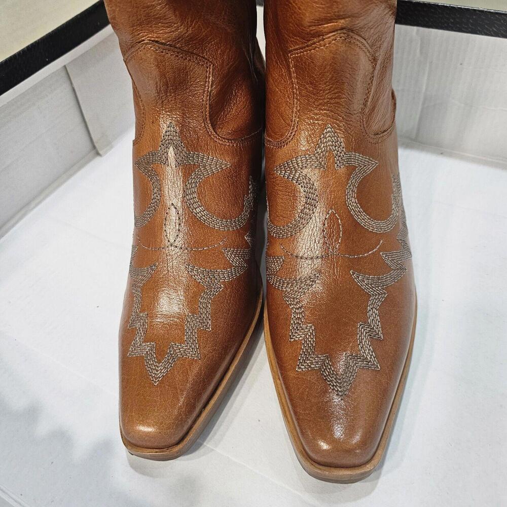 Donald Pliner Marina SP Leather Cowboy Western Boots Cognac Women's Size 7 NIB - Picture 13 of 13